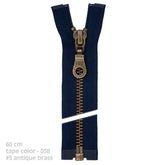 Rits deelbaar YKK metaal 5i - brons - 60cm - 058 donkerblauw Deelbare Rits YKK - DIV - #5 - ANTIQUE - BRASS - 60 - 058 - DBLUE